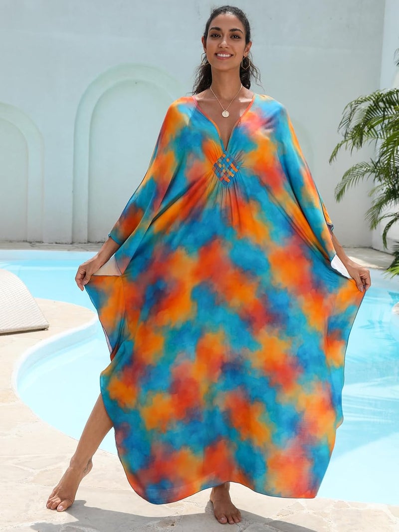 KEYLORTING Women's Plus Size Kaftan Dress – Plus Size Maxi Dress Moo Moos Beach Cover Up,Bathing Suit Cover-Up Loungewear - Image 2